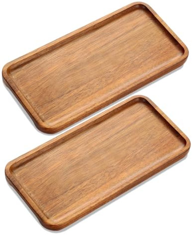 LiWiBet Set di 2 vassoi in legno rettangolari decorativi, piccoli 20 x 10 cm, vassoio decorativo in legno di acacia, vassoio da portata in legno, piatto da portata decorativo per snack, formaggio