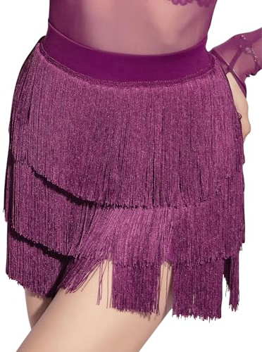 SEAUR Gonna da danza latina, da donna, con frange, con pantaloncini, per allenamento, danza, Tango Rumba Cha Cha Samba, lunghezza gonna 43-46 cm, EU S-XL = (Asie M-2XL)