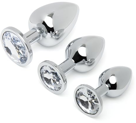 Lovehoney Metal Butt Plug Kit, Jewelled, 3 Sizes, 3 Piece Anal Training Set | Weighted Anal Sex Toys for Beginners Small, Medium & Large, Prostate Massager Adult Toy, Butt Plugs for Men, Women & Couples