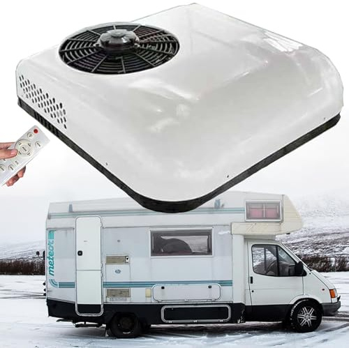 RayGenius Climatiseur De Toit pour Camping-Car avec Refroidissement, Climatiseur 12v/24v DC pour Camping-Car 2 en 1, Climatiseur éLectrique pour Parking,12VDC Blanc