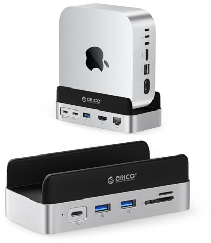 ORICO MiniDock Docking Station & Stand per Mac Mini M4/M4 Pro con 4TB SSD Storage Non Rimovibile, M4 Hub con HDMI 4K DisplayPort, SD/TF 3.0 Card Reader, USB C/A 10Gbps, PD 100W- VSP10