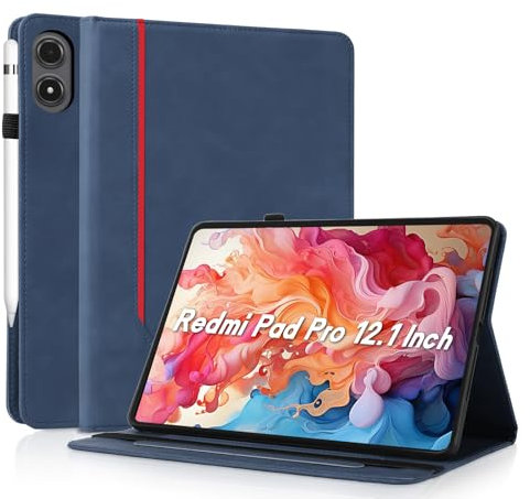 AsWant Custodia per Xiaomi Redmi Pad Pro 12.1 Pollici 2024/Xiaomi Poco Pad, Ultra Sottile con Portapenna Redmi Pad Pro 12.1 Case Auto Sonno/Veglia, Blu