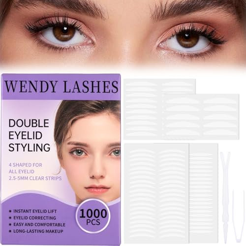 Schlupflider Stripes Unsichtbar 4 Typen 1000PCS,Double-Sided Eyelid Tapes Kit mit Y-förmiger Gabel & Clip,unsichtbare wasserfeste Augenaufkleber für Monolid und Wimpernverlängerungen(GM-1000P)
