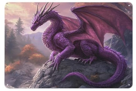 Blechschild, Retro Blechschilder, Flammender Drache, Wanddeko Für Geburtstag Café Deko, 20X30Cm