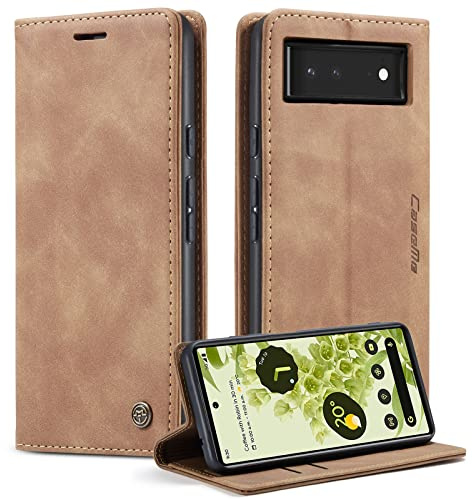 Monweicz Handyhülle für Google Pixel 6 Hülle Premium Lederhülle Klappbar Flip Case Tasche Magnet Kartenfach Standfunktion Klapphülle Schutzhülle für Google Pixel 6 - Braun