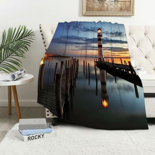 MAAPCHP Kuscheldecke Flauschig Decke Fleecedecke Leuchtturm in der Nacht in Österreich Wohndecke Warm Winter Weich,Decke Couch Blanket,Wohn- & Kuscheldecken 150 x 130 cm,Sofa überwurfdecke