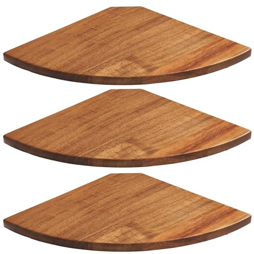 Eckregal Wandhalterung 3er Set, Massives Akazienholz Runde Schwebende Eckregale für Lagerung und Display, Hängende Holzregale für Schlafzimmer, Küche, Wohnzimmer, Badezimmer