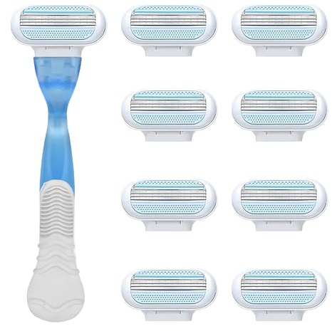 9 Rasierklingen-Nachfüller für Damen mit 1 blauen Griff, kompatibel mit Venus Rasierern für Frauen - Glatte Rasur, empfindliche Haut & Bikinizonenpflege, Rostbeständig & Einfacher Austausch
