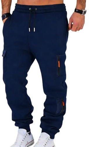 Hpbygstae Jogginghose Herren Sweatpants mit Reißverschluss Taschen Sweathose Lange Sporthose Trainingshose Fitness Jogger Hose Navy L