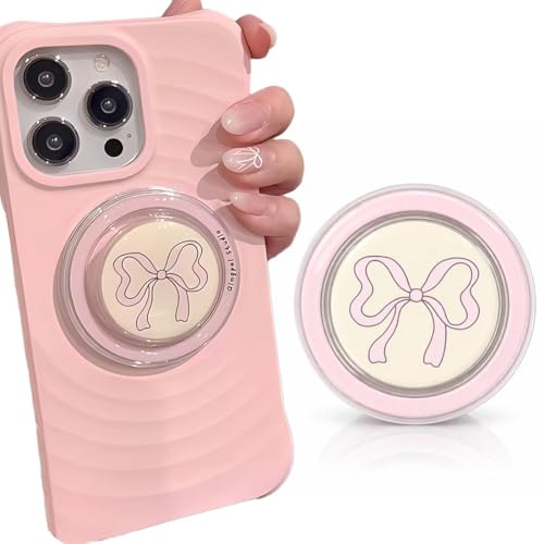 LEPGUYO Magnetischer Kindle Halter mit Rosa Schleife, Griff & Faltbarer Ständer, Kompatibel mit Smartphone Kindle Tablet, Praktisches Handy Zubehör