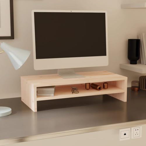 HFXHIJXQ Support pour moniteur 50 x 24 x 13 cm en pin massif - Meuble TV moderne avec étagère - Hauteur ergonomique pour TV, clavier, salon, bureau