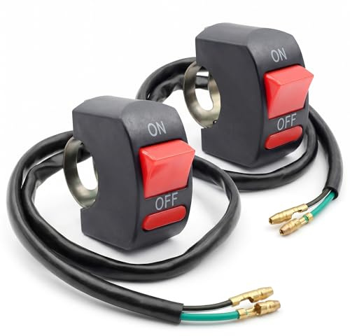 Interrupteur Moto Interrupteur Lumière Moto, Lot de 2 Interrupteurs Phare Moto ON/OFF à 2 Fils, Interrupteur Guidon Moto Compact avec Câble, pour Moto Scooter Vélo Électrique