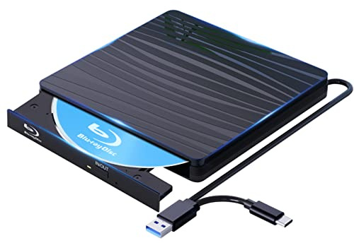 Externes Blu Ray Laufwerk 50G, Type-C & USB 3.0 HD 1080P Bluray Laufwerk Extern Blu ray Laufwerk Extern BD CD DVD ROM RW Blu-ray Laufwerk für Laptop PC Mac Windows 11/10/8/7/XP/Linux/MacOS Schwarz