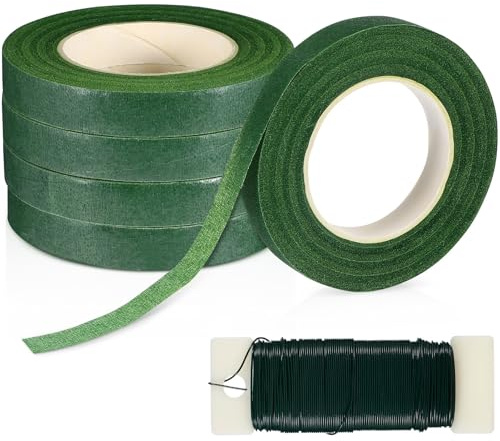 VICASKY Kit de Fabrication de Couronnes Vert avec Ruban Adhésif Fleuriste en Plastique et Fil de Fer, Facile à Déchirer et Résistant, pour Arrangements Floraux la Maison