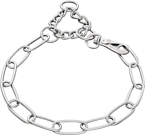 Sprenger Kettenhalsband für Hunde aus Edelstahl mit Haken und Zugbegrenzung I Hundehalsband m mit extra Langen Kettenglieder 4mm, fellschonend, 75 cm