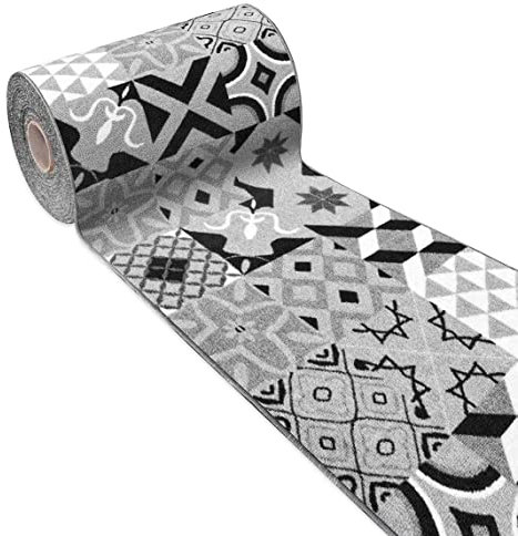 Tappeto Cucina Tessitura Piatta Retro Antiscivolo Piastrelle Maioliche Multiuso Corridoio Bagno Camera mod.FAKIRO36 57x140 GRIGIO