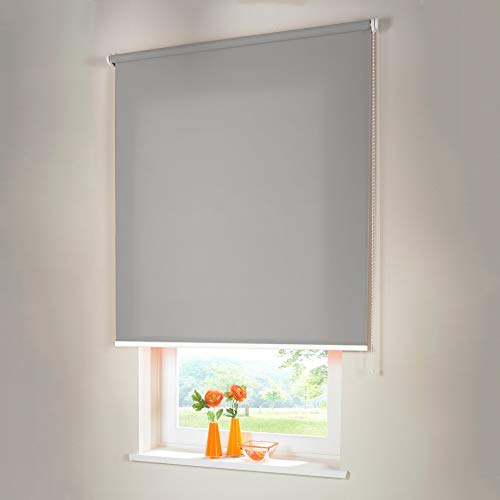 Sonnenschutz-HH® - Seitenzugrollo Verdunkelungsrollo - Außenmaß Breite 175 x 140 cm Höhe grau - Lichtundurchlässig Blickdicht Rollo für Abdunkelung Kettenzugrollo inkl. Universalträger