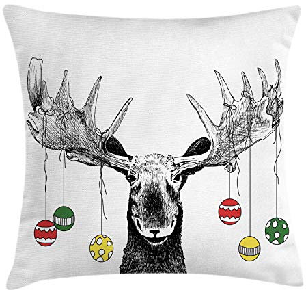 ABAKUHAUS Weihnachten Kissenbezug, Flüchtiger Noel Ornament, Digitaldruck Waschbar Farbfester Kopfkissenhülle Reißverschluß Beidseitiger Druck, 50 x 50 cm, Weiß Grau