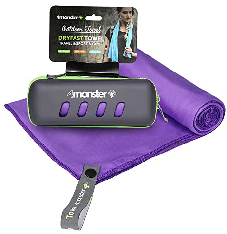 4Monster Microfiber Travel Towel with Carry Case, Super Absorbent, Quick Dry, Great for Gym, Beach, Swimming, Backpacking and More