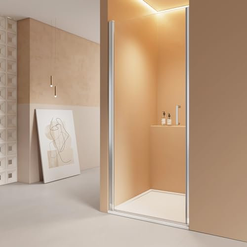 EMKE Duschtür 90cm Pendeltür Nischentür Duschabtrennung 6mm ESG klares Sicherheitsglas Rahmenlos Schwingtür dusche Duschwand Duschkabine mit Beidseitiger NANO Beschichtung Höhe: 195cm
