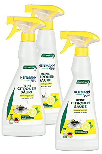 HEITMANN pure Reine Citronensäure Sprühflasche: Ökologischer Bio-Entkalker für Oberflächen, 3 x 500ml