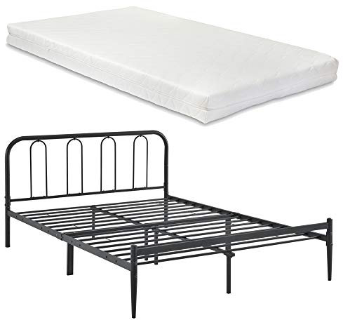 [en.casa] Metallbett 160 x 200cm mit Matratze Stahlrahmen Doppelbett mit Kaltschaummatratze ÖKO-Tex Standard 100 Ehebett Schwarz