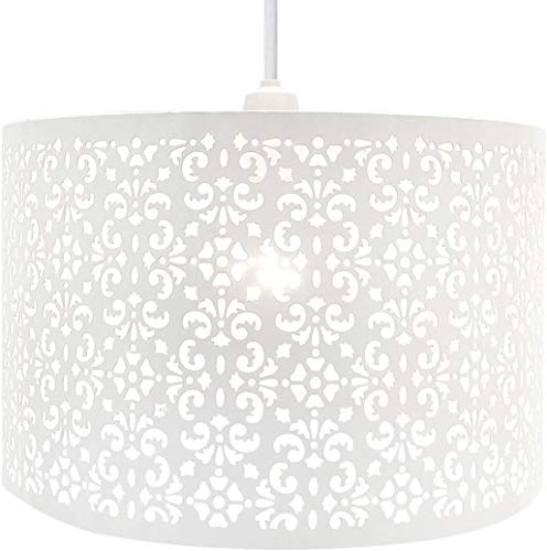 Chandelier Style Ceiling Light Shade Droplet Pendant Acrylic Crystal Bead Luxury (Large Metal Shade White)