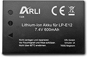 ARLI Ersatz Akku geeignet für Canon LP-E12 LPE12 EOS 100D M10 M100 M200 M50 EOS-M50 PowerShot SX70 HS Kamera Accu Ersatzakku