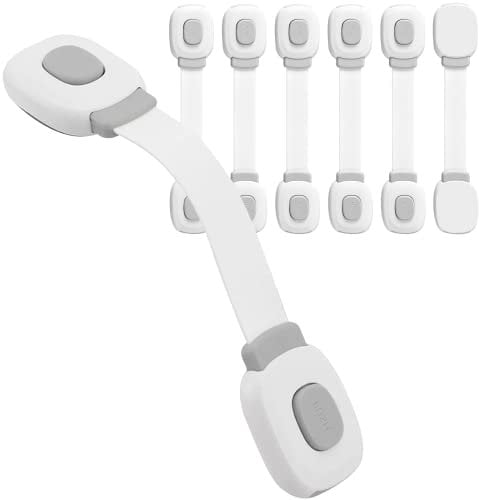 BillyBath Premium Baby Schranksicherung Kindersicherung für Schubladen Kühlschrank Toilettensitz mit Starker Kleber ohne Bohren Schrankschloss, grau, 6 Stück