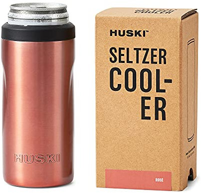 Huski Seltzer Cooler | NEW | Premium 12oz Skinny Drink Holder for Hard Seltzer, Beer, Soda Slim Cans | Triple Insulated 316 Stainless Steel | Seamless Design | Works as a Tumbler (Rosé)