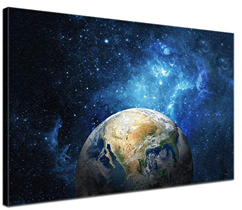 LANA KK Weltall Leinwand-Bild - Earth - Universum, Planeten, Galaxis, Sterne in 100 x 70 cm, Premium-Qualität auf Holz-Keilrahmen