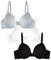 Fruit of the Loom Women's T-Shirt Bra, Opaque, Black/White/Grey Heather, 38D (Pack of 3)