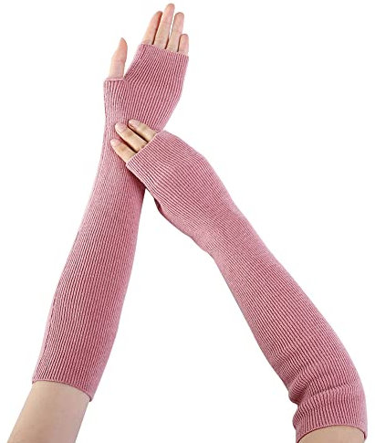 Herbests Gestrickte Fingerlose Handschuhe Damen Armstulpen Kaschmir Pulswärmer Feinstrick Lange Handwärmer Stulpen Elastische Daumenloch Armwärmer Halb Handstulpen Stulpen Winterwärmer Armhülse Rosa