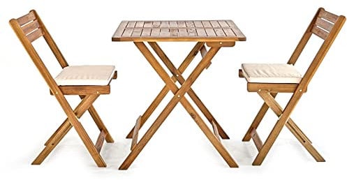 Brigros Estosa Gartentisch Set aus Holz, Tisch + Stühle aus Akazienholz, einfach zu verschließen für den Transport und für den Garten, Gartenarbeit, Camping (Acacia, Genua 2 Stühle)