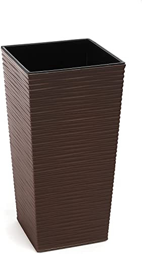 Gordanluk,Tall plastic flowerpot, Textured Flowerpot with internal riser, plant pots indoor, garden planters white, black, grey, brown (Brown, 40 x 40 x 75cm)