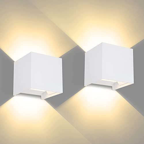 CANMEIJIA Outdoor Wall Lights 12W, Waterproof IP65 LED Outside Wall Lights Adjustable Beam Aluminum Black Indoor Wall Lamp 3000K Warm White for Garden Bathroom Bedroom Living Room Kitchen (2 Packs)