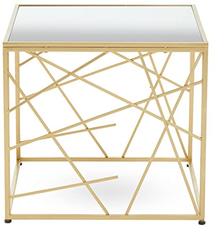 Premier Housewares Bedside Tables/Luxe Elegant Mirrored Side Table/Tall Warm Metallic Finish Lamp Table/Contemporary Design Mirrored Top Table W57 x D57 x H53cm.