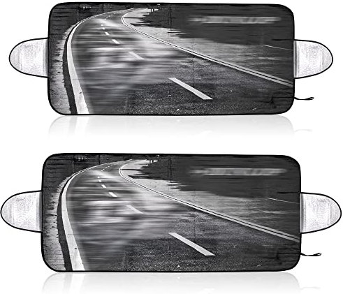 com-four® 2X Abdeckung für die Frontscheibe im Winter - Auto-Scheibenabdeckung für die Windschutzscheibe - gegen UV-Strahlung, Sonne, Staub, EIS und Schnee - Frostschutzmatte mit Reifen-Marken-Logo