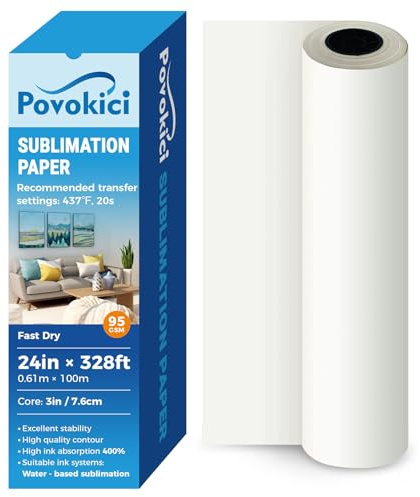 POVOKICI 95gsm 24 x 328 Farbstoff Sublimation Papier Schnell Trocken für E* pson F570 Wärmeübertragung Druck 3 Kern US Lager