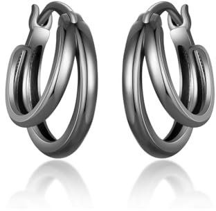 PHNIBIRD Creolen aus 925 Sterling Silber Ohrringe Herren Damen Asymmetrische Design Ohrringe Geeignet für Männer und Frauen zum Täglichen Tragen (Schwarz)