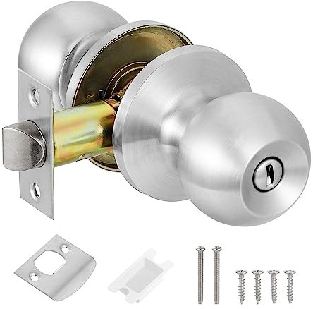 Knpwer Pomo de puerta con cerradura, pomo de metal giratorio con bola, pomo redondo para puerta