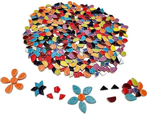 BTMIEY Carreaux de mosaïque en céramique aléatoires de 500 g, pour loisirs créatifs, assiettes, pots de fleurs, vases, tasses, fournitures de fabrication de mosaïque (8 tailles)
