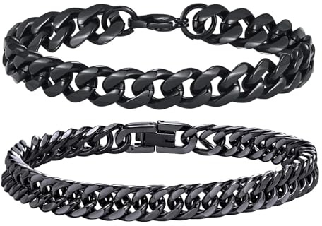Armband Herren Panzerkette Männerarmband Edelstahl - 2 Stück Armbänder Männer Jungen Glieder Link Kettenarmband 21/21,5cm, Armkette Hip Hop Rapper Modeschmuck für Papa