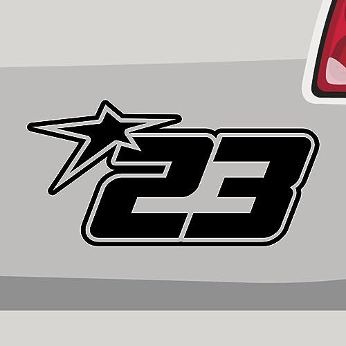Stickerfreaks Startnummer 23 Aufkleber Race Track Sticker Star Stern Auto Bike Decal Vinyl JDM Aufkleber Größe: 10x5cm (S) | Farbe: 70-schwarz | Racenumber Sticker Kleber Deko Tuning Zahl