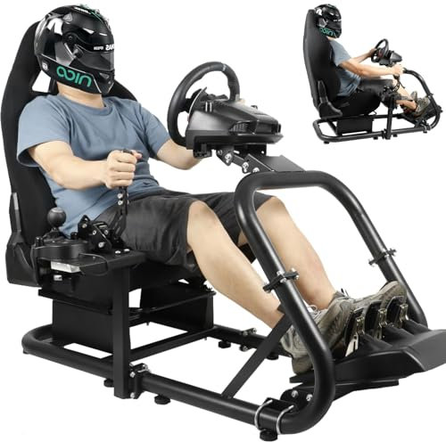 Dardoo Adjustable Racing Simulator Cockpit with Black Seat Fit for Logitech/Fanatec/Thrustmaster G29 G920 G923 T300RS T500RS,No Wheel Pedal and Handbrake