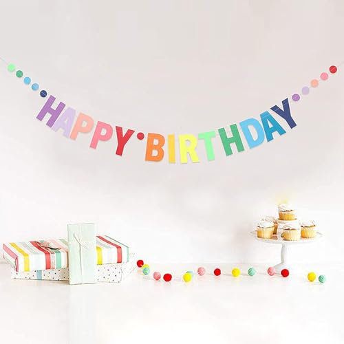 RabbFit Happy Birthday Banner Birthday Decoration Pre-Strung Colourful Decoration Garland First Baby Shower Party Decoration Supplies Paper Flag Letters for Children, Girls, Women Decoration
