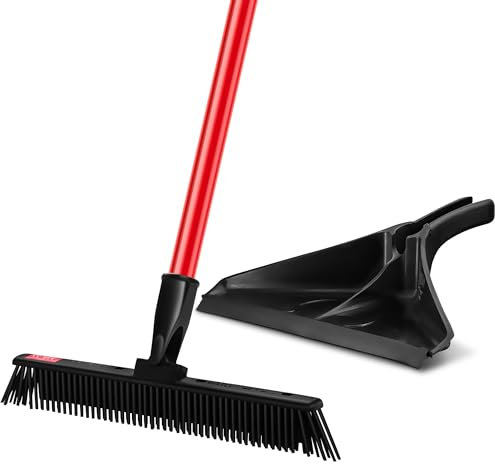 Tyroler Japanese Rubber Broom and Dustpan Set, The Dustpan and Brush Sets Long Handle Perfect Pet Hair Removal Broom Set, Ideal Floor Kitchen Brush for Dirt, Lint, Indoor & Outdoor