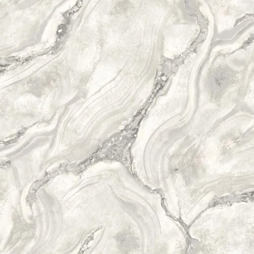 Vasari Palmetto Agate Marble Grey Silver Wallpaper - Modern Contemporary Metallic - Luxury Heavyweight Textured Vinyl