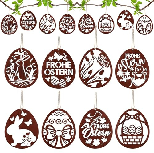 8 Stück Bastelset Ostern, Ostern Anhänger Holz, Holzanhänger Ostern Frühlingsbasteln Kinder, Osterbastelset, Osterdeko Basteln, Ostern Basteln Kinder, Holzanhänger für Kinder Frühling Ostern Deko