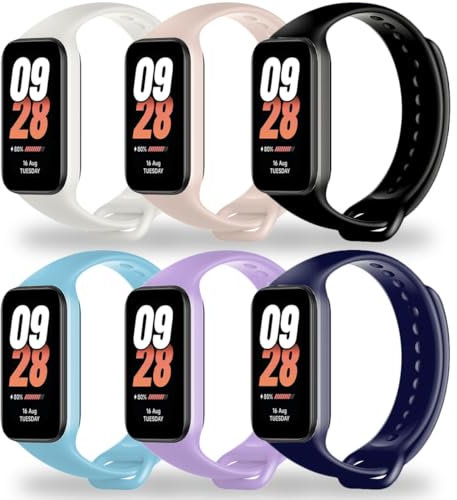 BABEJIA 6 Pezzi Cinturini Compatibili con Xiaomi Smart Band 8 Active e Redmi Band 2, Cinturino Morbidi e Sportivi, Traspiranti, Regolabili, Braccialetti a Sgancio Rapido